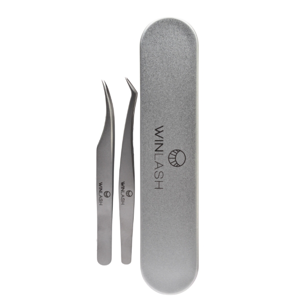 Dual Eyelash Tweezers Set with Metal Case