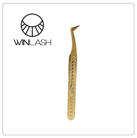 Gold Diamond Grip Volume Lash Tweezer W6 for Professionals | WINLASH DUBAI Winlash W6 diamond grip volume lash tweezer with curved tip