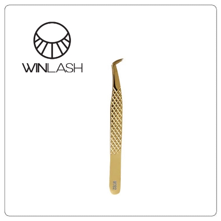 Gold Diamond Grip Volume Lash Tweezer W7 | WINLASH DUBAI Winlash W7 gold diamond grip volume lash tweezer curved tip tool
