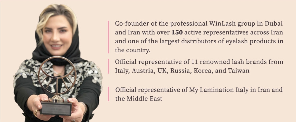 Co-founder of WinLash group in Dubai and Iran holding award, representing international lash brands | Winlash