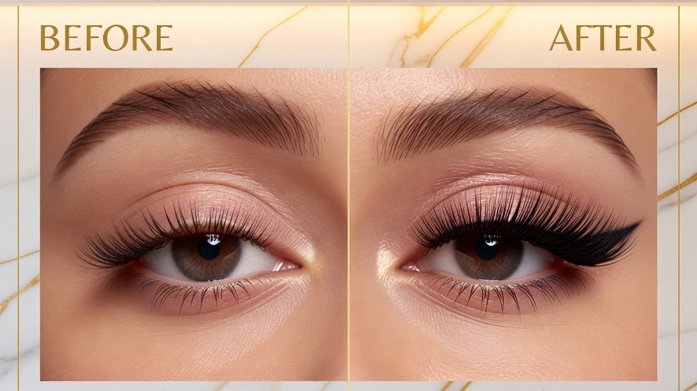 Sultry winged lash extensions for optical eye lift effect