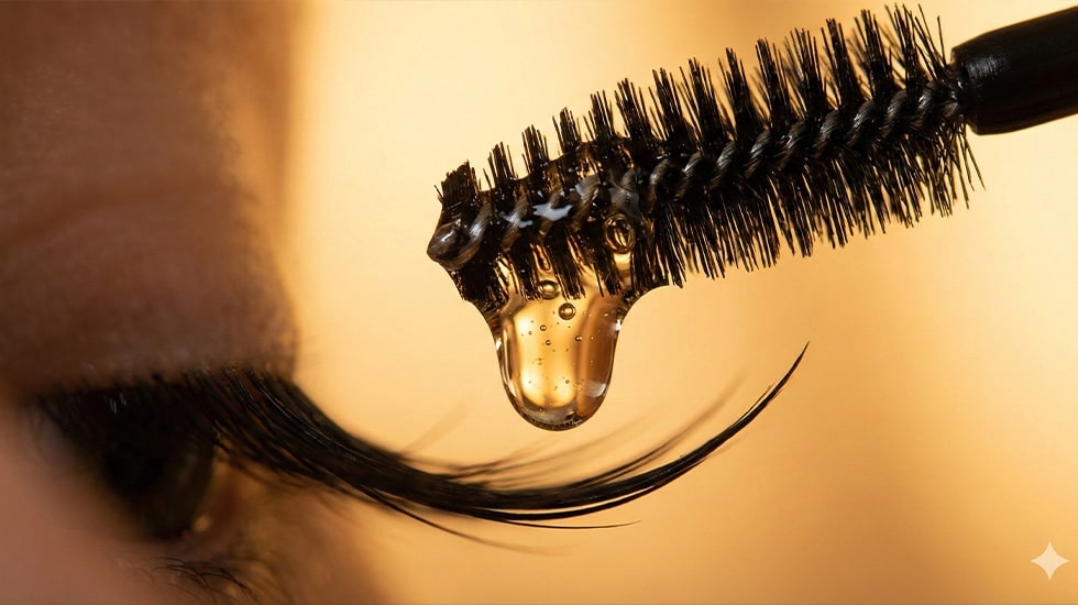 Applying eyelash growth serum with Vitamin C and Keratin to nourish hair follicles