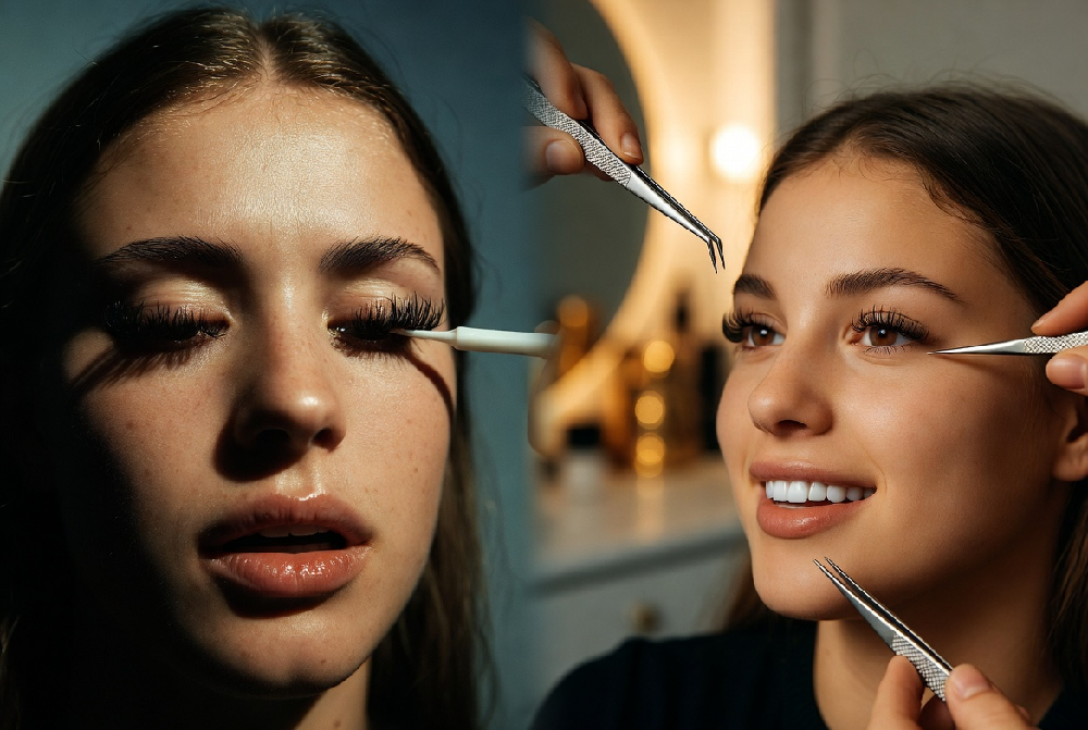 Top-rated eyelash applicator tool for flawless placement and all-day hold in Dubai | winlash Close-up of ergonomic fake lash applicator tool gripping lash band securely | winlash