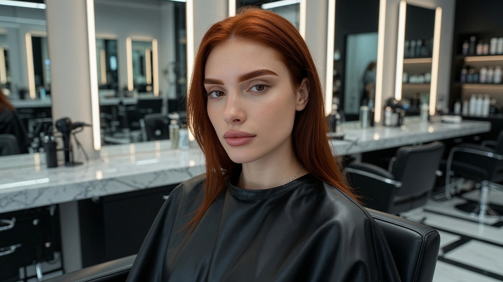 Model with perfectly defined graphic brows achieved with hybrid dye for bold makeup-look results