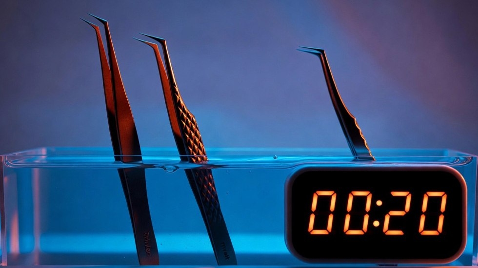 Professional Lash Tweezer Cleaning Process with Adhesive Remover and Disinfectant - Salon Hygiene Protocol