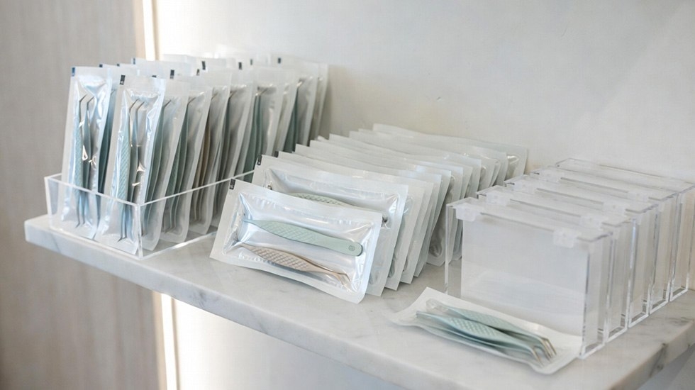 Sterilized Lash Tweezers in Autoclave Pouch - Professional Storage to Prevent Cross-Contamination