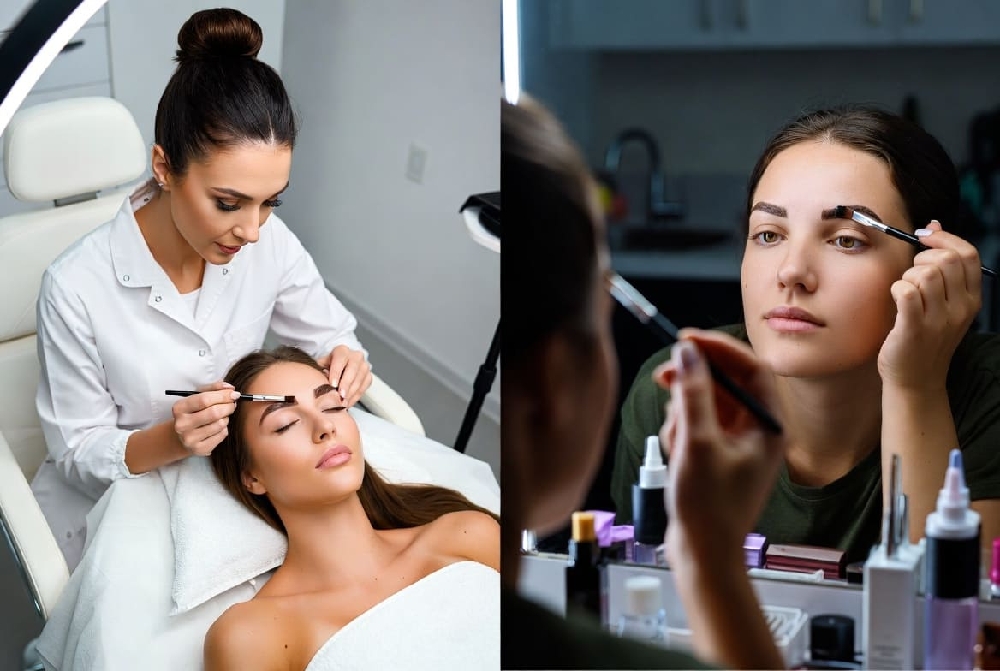 Professional vs DIY Eyebrow Tinting | Salon Treatment and Home Application Professional eyebrow tinting in salon vs DIY at home application comparison