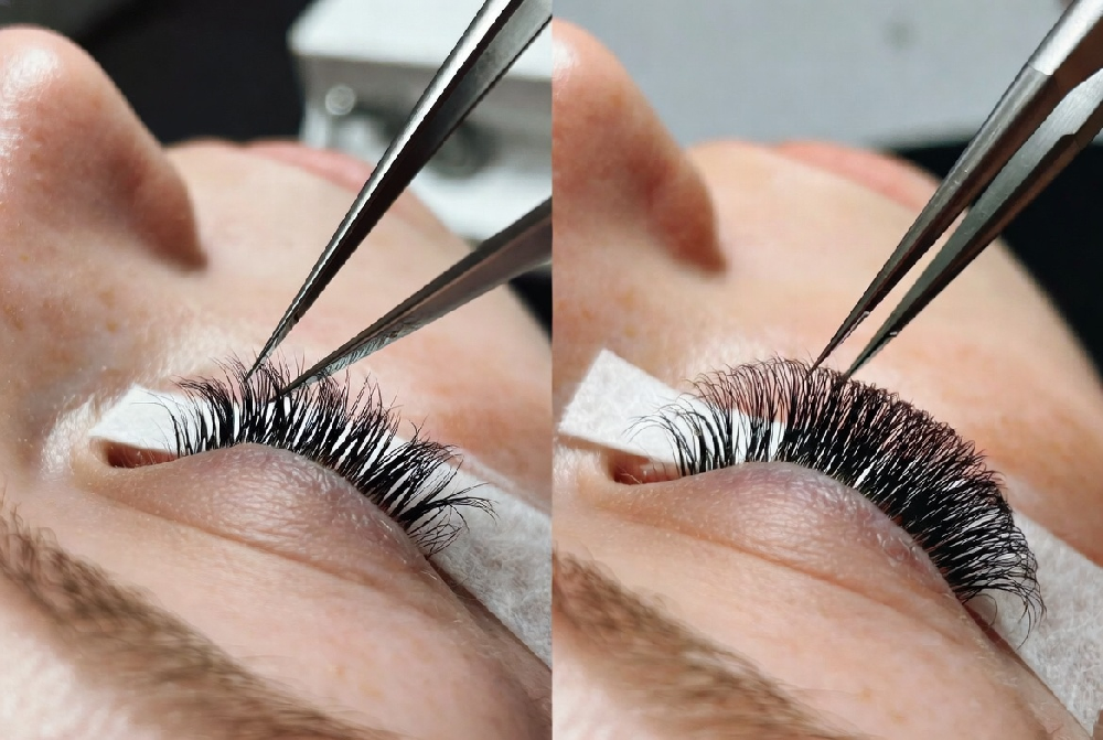 Volume lash fanning technique with premium volume tweezers for full dramatic lashes Creating perfect volume lash fans using professional volume tweezers - Russian volume technique