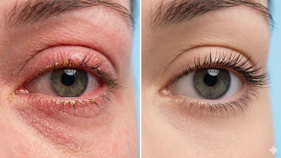 Blepharitis and Lash Lift Safety | When to Avoid Treatment | Winlash Clinical Guide Signs of blepharitis and safe lash lift assessment on sensitive eyelids