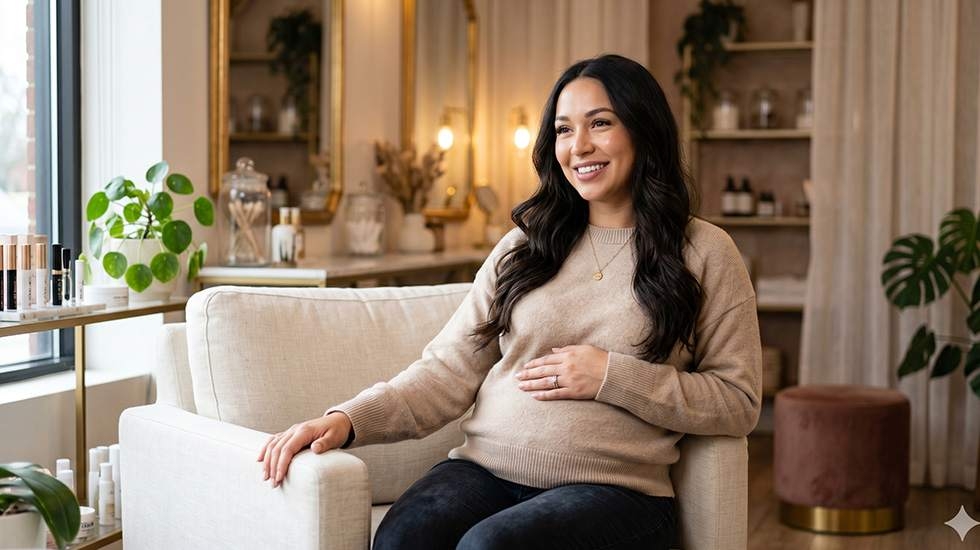 Safe pregnancy beauty routine with vitamin lash serum and non-chemical care