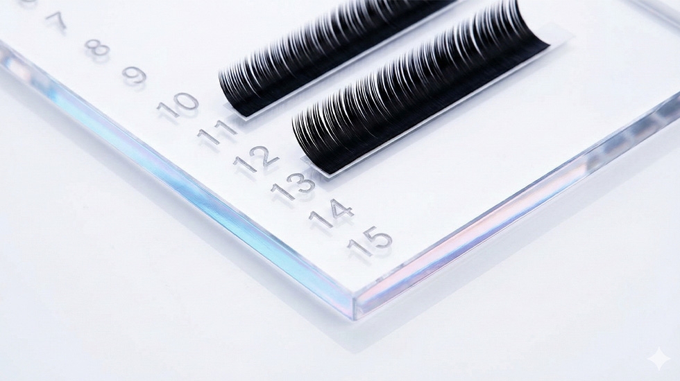 Professional acrylic lash tile with 7-15mm length indicators for eyelash extension mapping