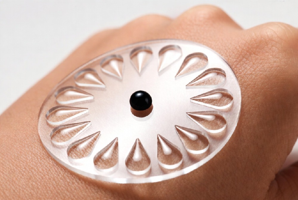 Adhesive-backed teardrop glue holder with 12 wells stuck on jade stone – reusable, non-slip lash glue pallet for volume and classic eyelash extensions by Winlash Dubai