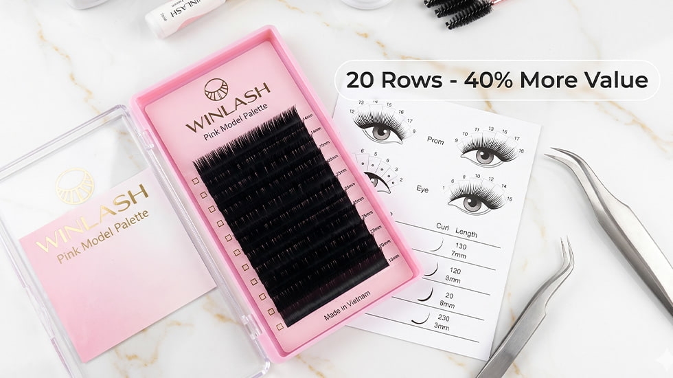 WinLash Pink Model 20-Row Velvet Lashes - Professional Signature Tray UAE WinLash-Black-Velvet-Extensions-Pink-Model-20-Rows-Matte-Volume-Lashes-Dubai-UAE-Vietnam-Silk-PBT