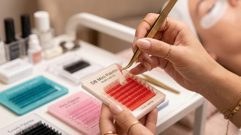 WinLash DB Mini Colored Lashes - Professional Artistic Palette UAE WinLash-DB-Mini-Colored-Eyelash-Extension-Palette-6-Rows-Silk-Fibers-Dubai-UAE-Red-Artistic-Lashes