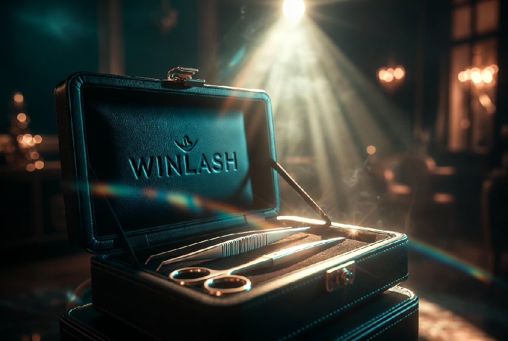 WINLASH professional eyelash extension scissors and tweezer set with luxury black leather case – stainless steel precision tools for volume and isolation lash artists in Dubai