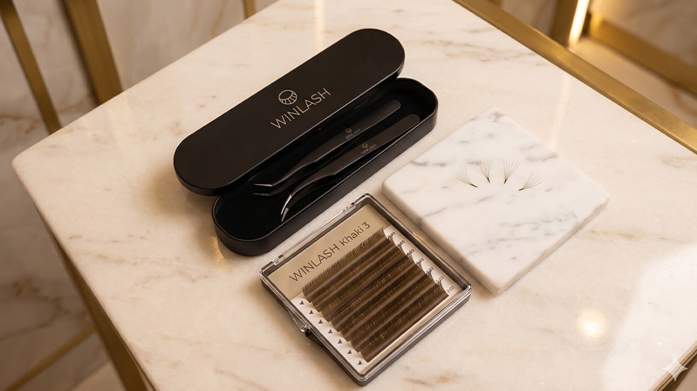WinLash Khaki 3 Deep Olive Palette - Professional 20-Row Tray UAE WinLash-Khaki-3-Lash-Palette-Deep-Olive-Korean-PBT-20-Rows-Dubai-UAE-Professional-Colored-Lashes
