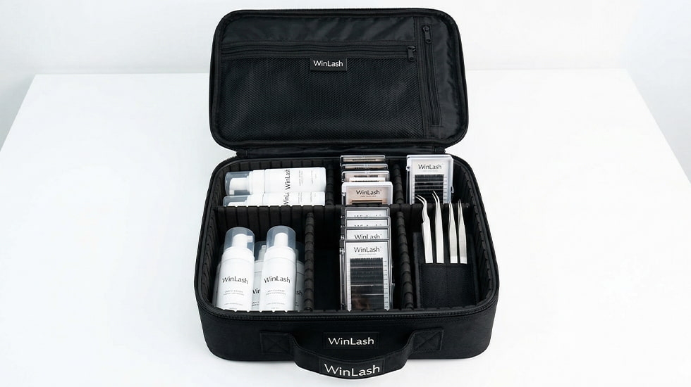 Professional hard shell makeup bag with combination lock in rose gold and black for lash artists