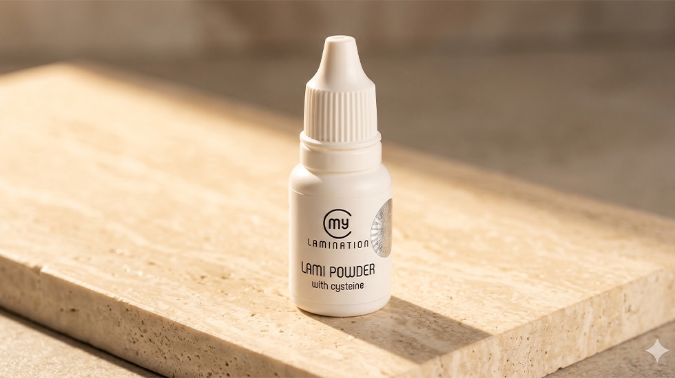 My Lamination Lami Powder Viscosity Booster - Professional Italian Lash Lift Tray UAE My-Lamination-Lift-Powder-7g-Lami-Powder-White-Dropper-Bottle-Silver-Hologram-Sticker-Cysteine-HCl-Italy-Dubai-UAE