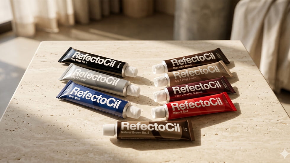 Refectocil-Eyelash-Eyebrow-Dye-Tint-Metallic-Tubes-Pure-Black-Blue-Black-Dark-Brown-Cast-Travertine-Dubai-UAE-Salon-Supplies