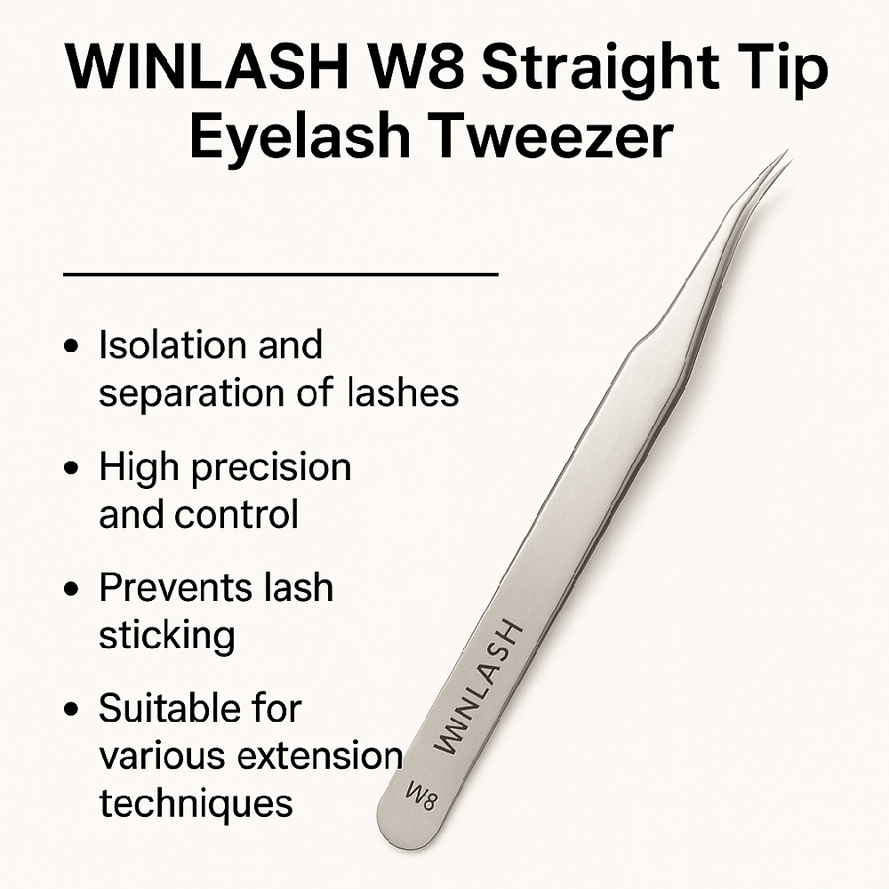 Winlash W8 Straight Tip Tweezer | Professional Lash Isolation Tool Winlash W8 straight tip eyelash tweezer for precise lash isolation and separation in Dubai salons