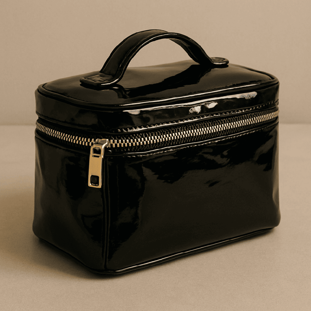 Luxury Glossy Varnish Makeup Bag - Stylish Compact Cosmetic Organizer for Travel in Dubai UAE | Winlash Luxury Glossy Varnish Finish Makeup Bag - Compact Travel Cosmetic Organizer with Multiple Compartments