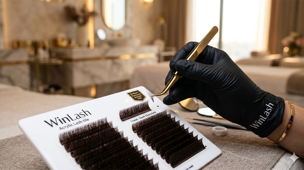 WinLash Dark Chocolate Volume Tray - Professional 20-Row Mastery UAE WinLash Dark Chocolate Lash Palette 20 Rows Premium Korean PBT Dubai UAE Professional Volume Lashes