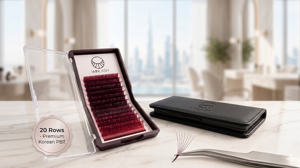 WinLash Red Wine Burgundy Mastery Tray - Professional 20-Row Industrial Standard UAE WinLash-Burgundy-Lash-Palette-Red-Wine-20-Rows-Premium-Korean-PBT-Dubai-UAE-Professional-Lash-Mapping