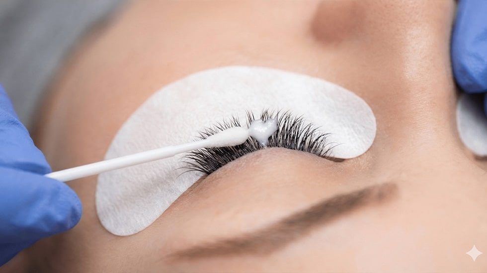 Applying professional cream lash remover for safe eyelash extension removal