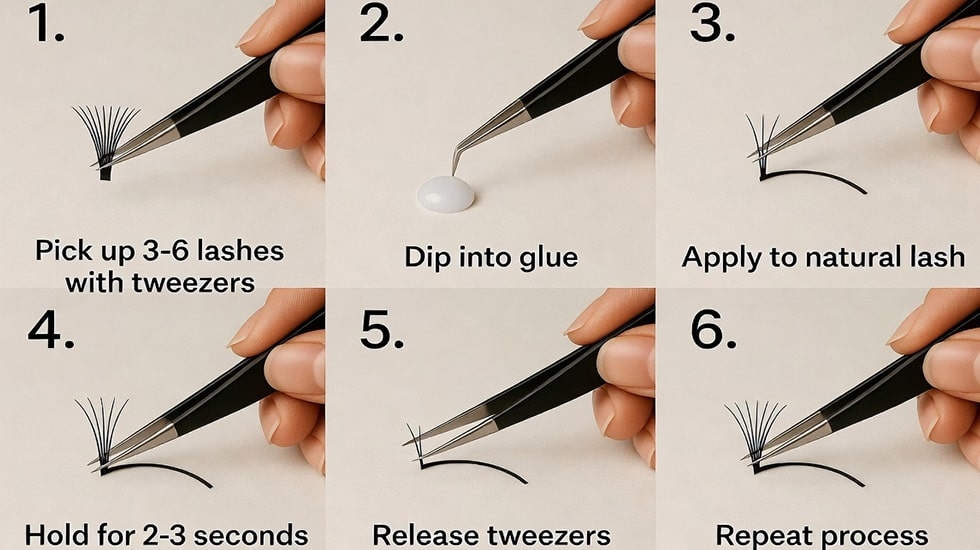 How to Use Volume Tweezers for Perfect Fan Creation | Winlash Dubai Lash artist using boot tip volume tweezers to create perfect fans – Winlash Dubai