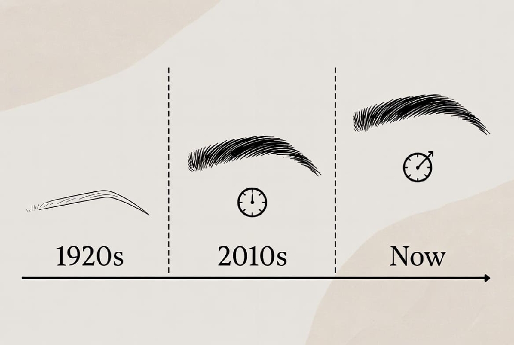 History of Brow Lamination: From Thin Arches to Full, Fluffy Eyebrows | Winlash Dubai Evolution of eyebrow trends from thin 1920s brows to modern fluffy laminated brows