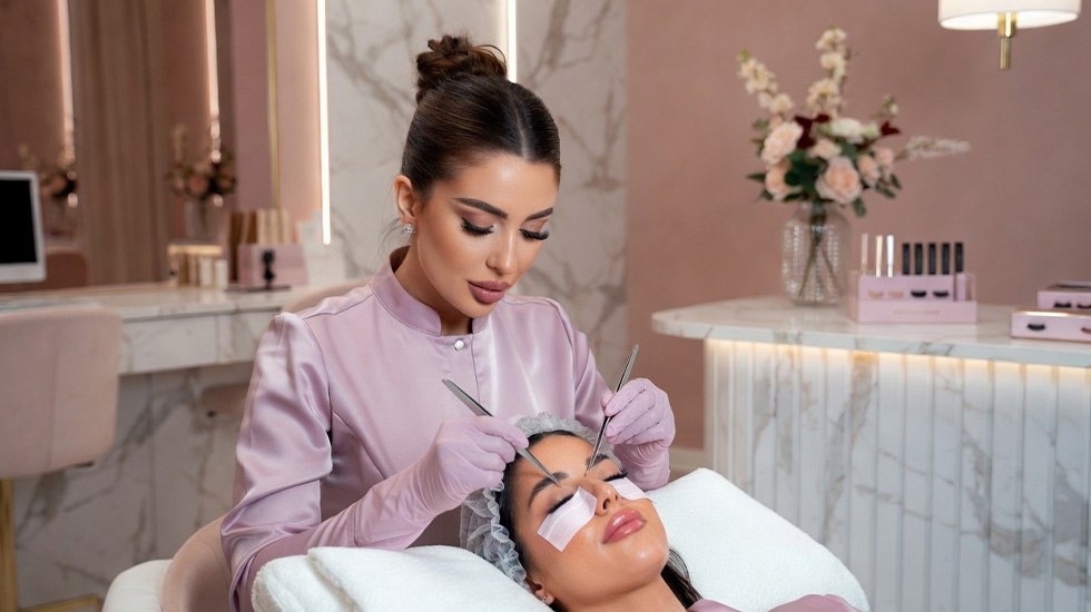 Lash technician performing precise isolation during eyelash extension application for optimal retention